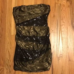 Gold and black sequin mini dress